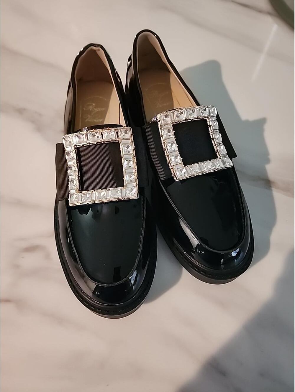 New Black Patent Crystal Buckle Loafers Women’s Fits Size 8 – Luxury-Inspired - Picture 12 of 12